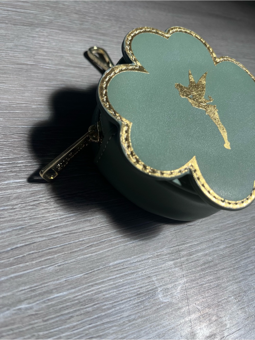 Loungefly Tinker Bell Green Floral Keychain Coin Pouch with Gold Trim - Picture 2 of 8